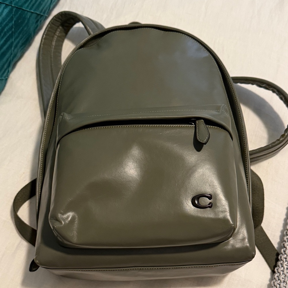 Olive Green Leather Travel Backpack